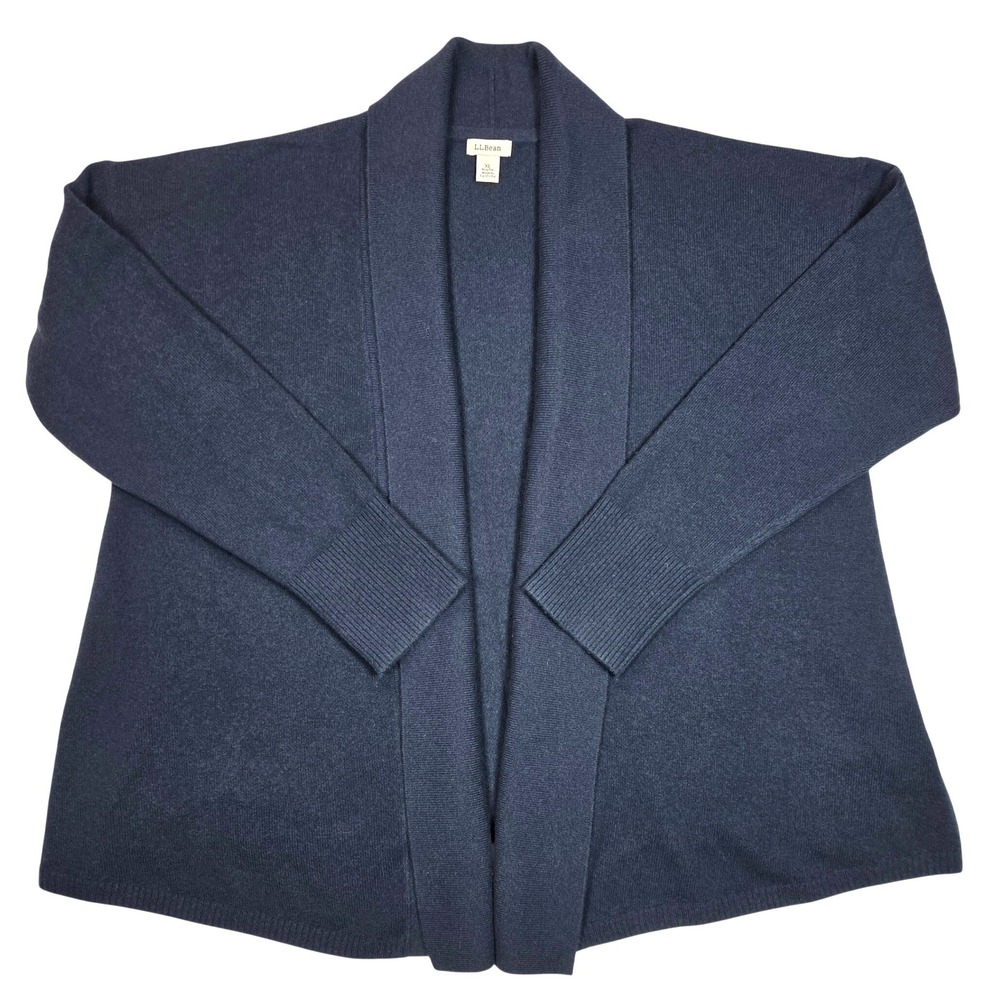 LL Bean Cardigan Women XL Navy Blue 100% Cashmere Shawl Collar Coastal Grandma
